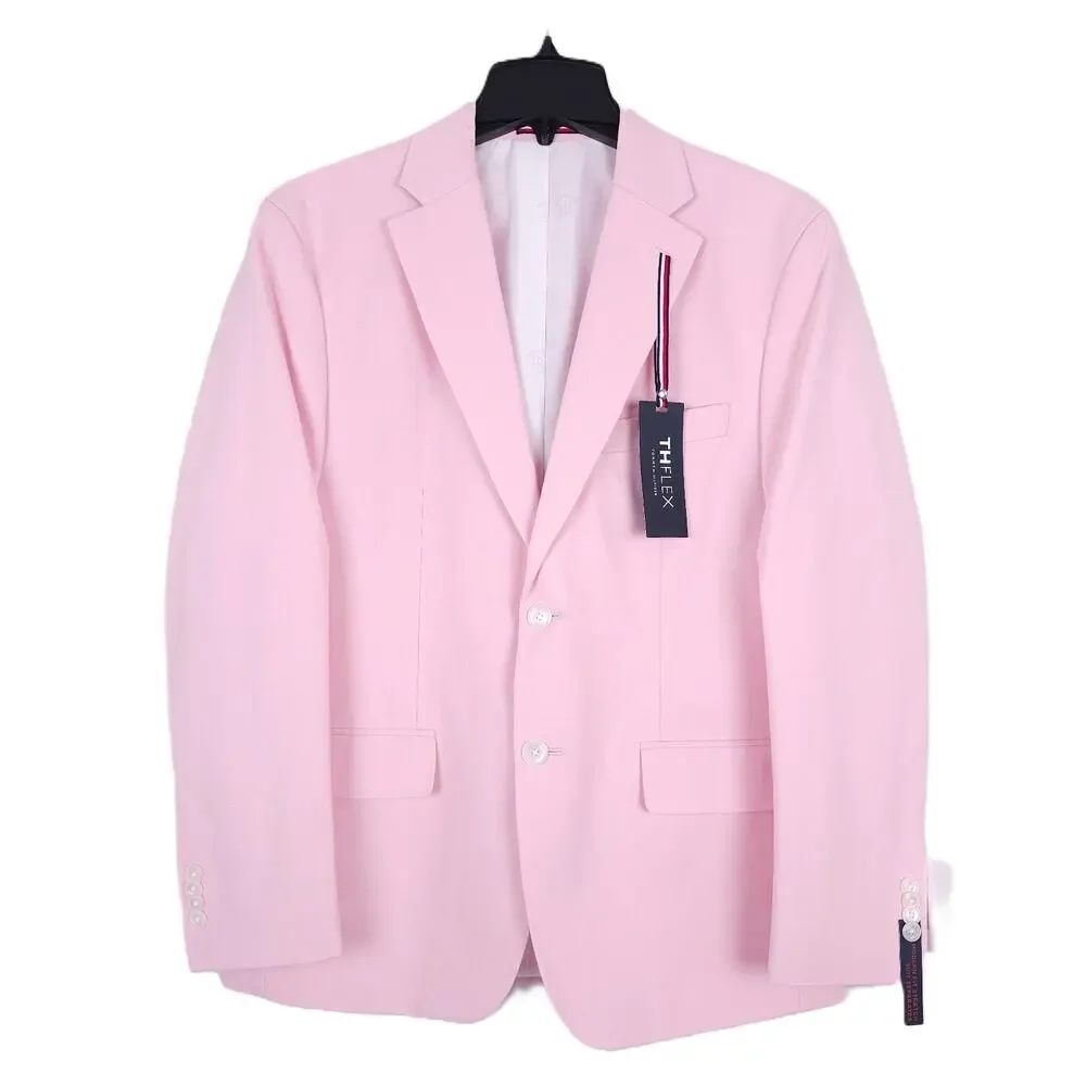Tommy Hilfiger Mens Modern Fit 2 Piece Suit 46R 40x30 Light Pink Solid Chambray